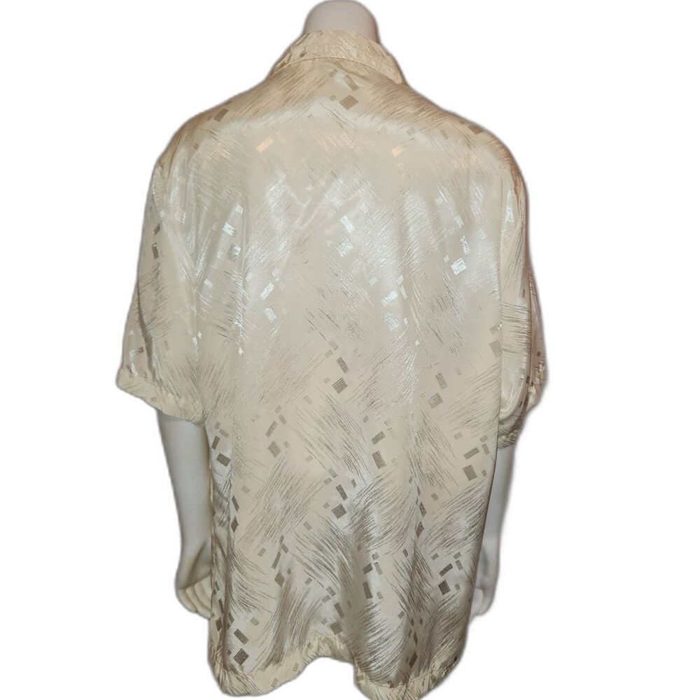 Alan Stuart White Satin Short Sleeve Button Front Blouse or Pajama Top Size XL - Picture 2 of 6